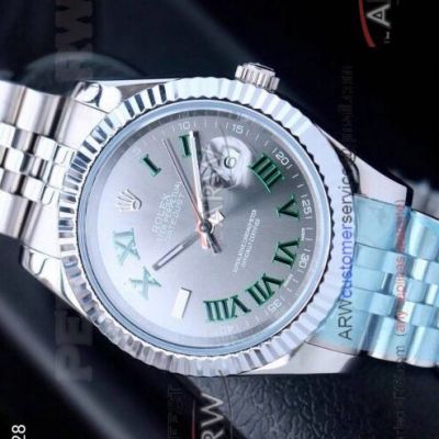 Perfect Replica Rolex Datejust Gray Face All Gold Fluted Bezel 41mm Watch